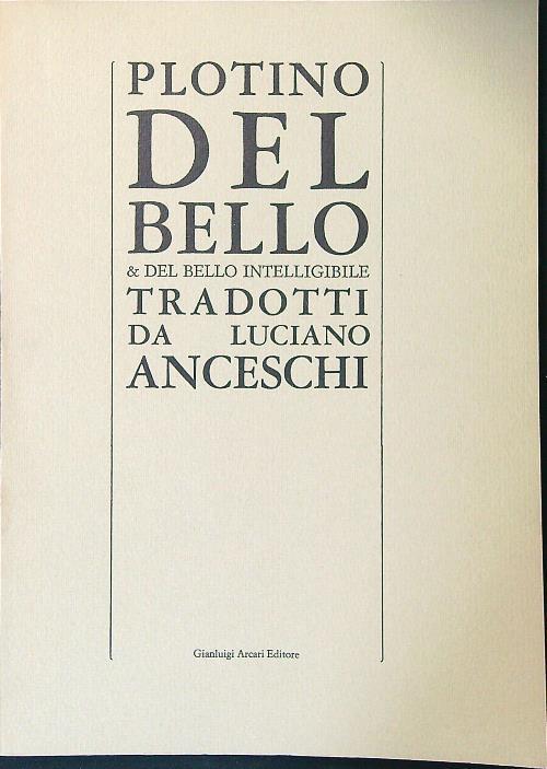 Del bello e del bello intelligibile - Plotino - copertina