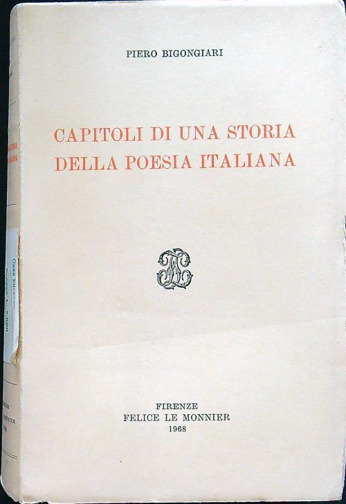 Capitoli di una storia della poesia italiana - Piero Bigongiari - copertina