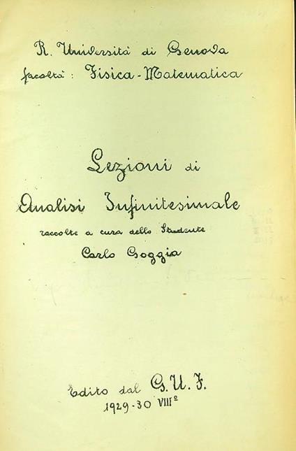 Lezioni di analisi infinitesimale - Carlko Goggia - copertina