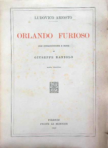 Orlando Furioso - Ludovico Ariosto - copertina