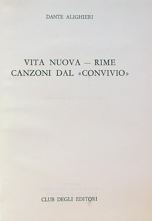 Vita Nuova - Rime canzoni dal convivio - Dante Alighieri - copertina