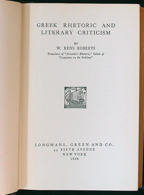 Greek rhetoric and literary criticism - copertina