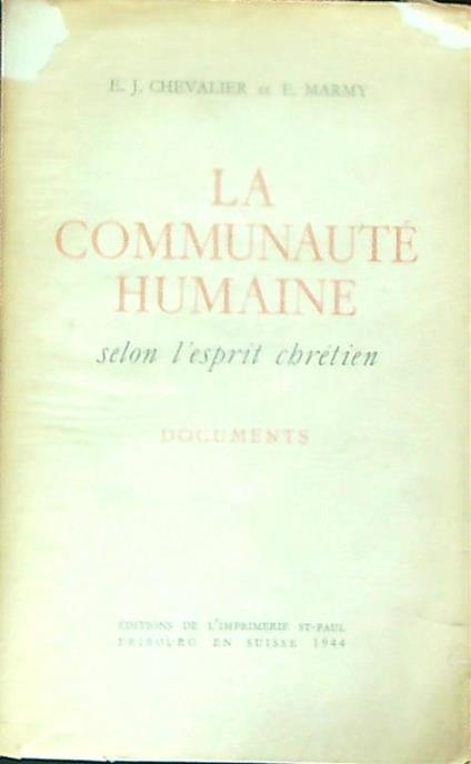 La communaute humaine selon l'esprit chretien - copertina