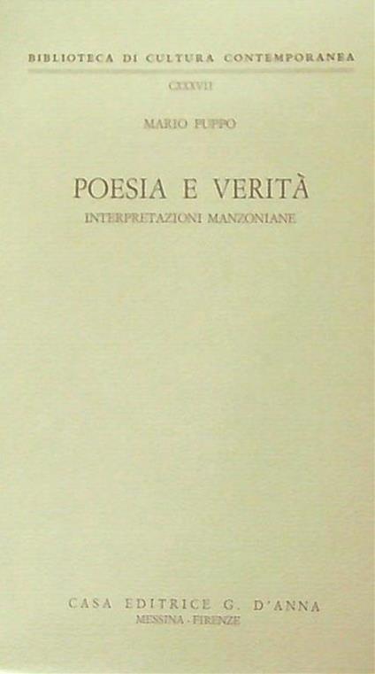 Poesia e verità. Interpretazioni manzoniane - Mario Puppo - copertina