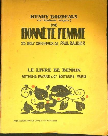Une honnete femme - Henry Bordeaux - copertina