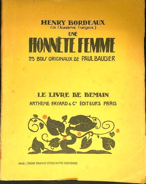 Une honnete femme - Henry Bordeaux - copertina