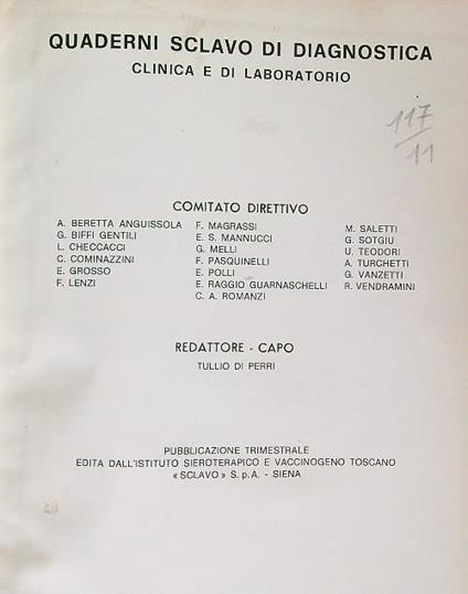 Quaderni Sclavo di diagnostica 1975 - copertina