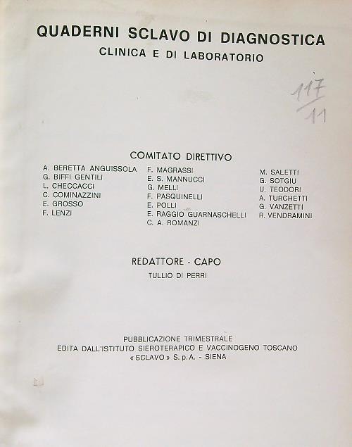 Quaderni Sclavo di diagnostica 1975 - copertina