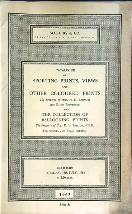 Catalogue of sporting prints, views and other coloured prints - copertina