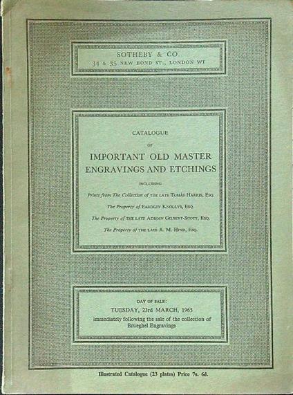 Catalogue of important old master engravings and etchings - copertina