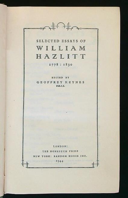 Selected Essays of William Hazlitt 1778-1830 - copertina