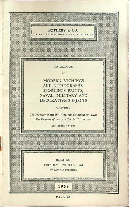 Catalogue of modern etchings and lithographs, sporting prints, naval, military and decorative subjects - copertina