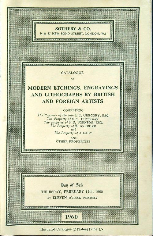 Catalogue of modern etchings, engravings and litographs by british and foreign artists