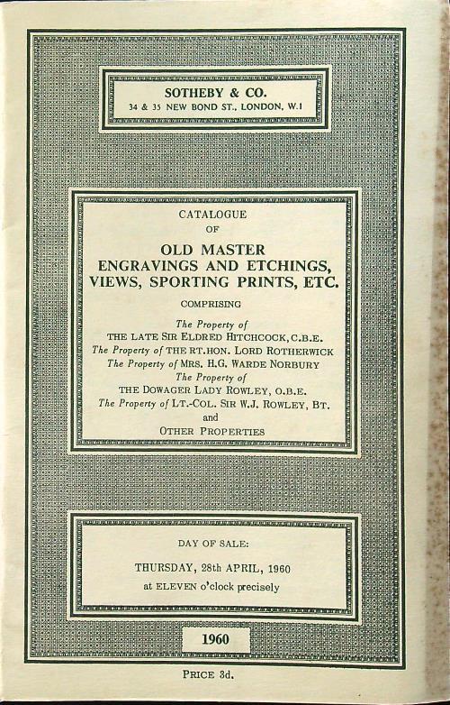 Catalogue of old master engravings and etchings, views, sporting prints, etc - copertina