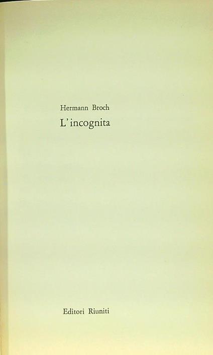 L' incognita - Hermann Broch - copertina
