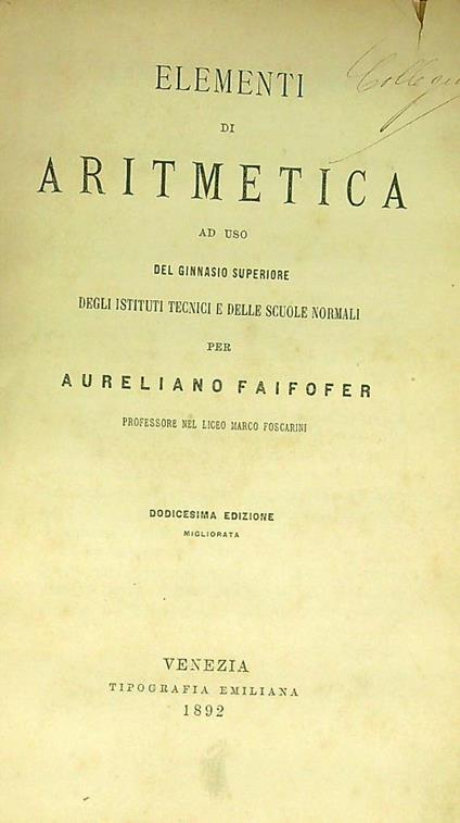 Elementi di aritmetica - copertina