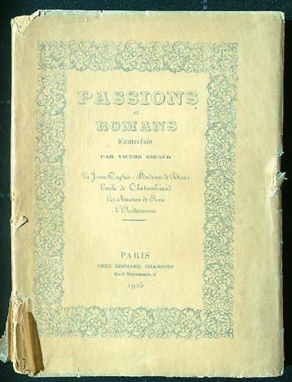 Passions et romans d'autrefois - copertina