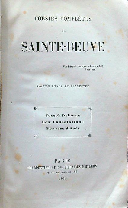 Poesies completes de Sainte-Beuve - Charles A. Sainte-Beuve - copertina
