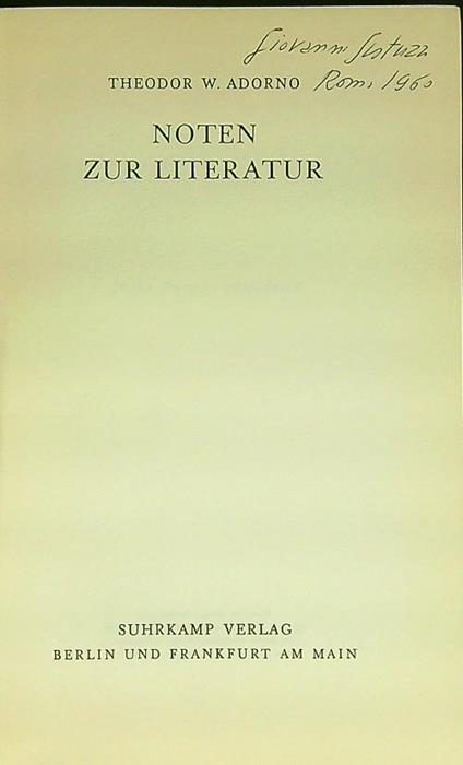 Noten zur literatur - Theodor W. Adorno - copertina