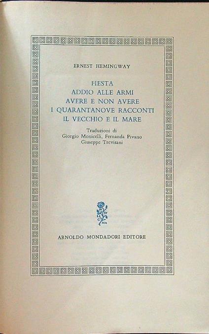 Opere II - Ernest Hemingway - copertina