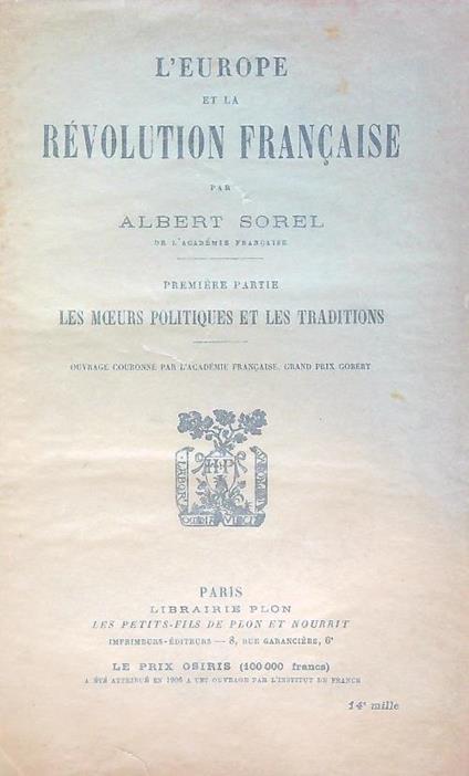 L' Europe et la révolution française. Premiere partie - copertina