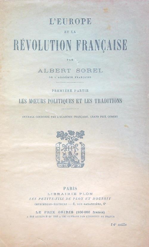 L' Europe et la révolution française. Premiere partie