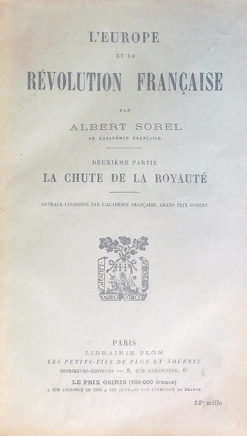 L' Europe et la revolution française. Deuxieme partie