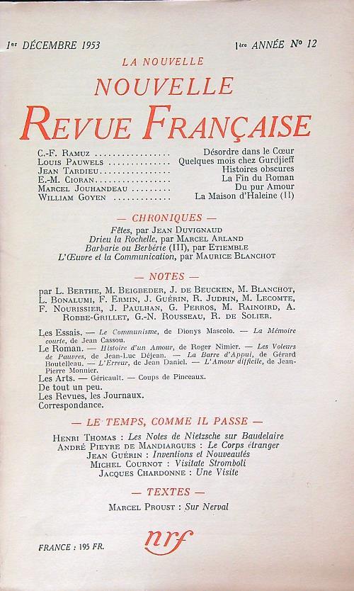 La Nouvelle Revue Francaise 12/decembre 1953
