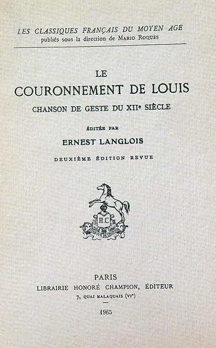 Le couronnement de Louis : chanson de geste du XIIe siècle - copertina