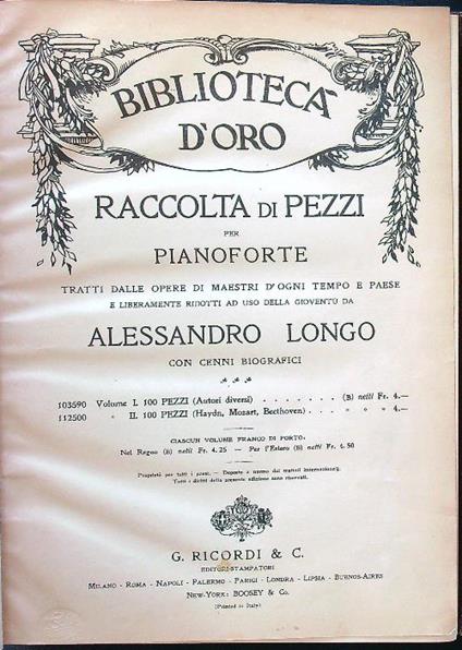 Raccolta di pezzi per pianoforte - Alessandro Longo - copertina
