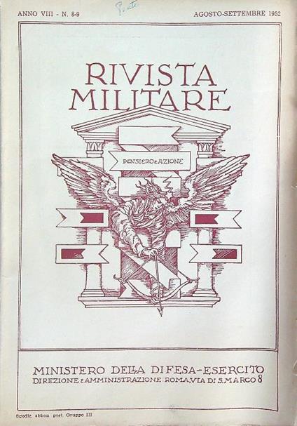 Rivista militare 8-9/agosto-settembre 1952 - copertina