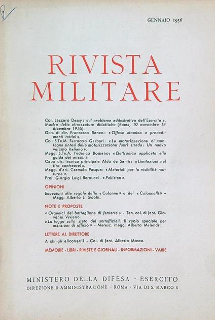Rivista militare 1/gennaio 1956 - copertina