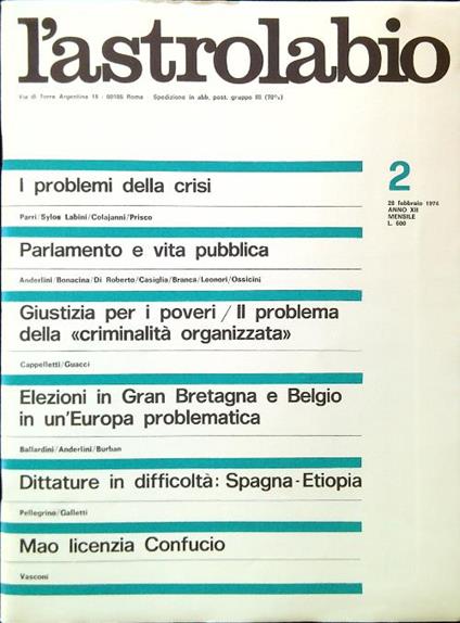 L' astrolabio N. 2/28 Febbraio 1974 - copertina