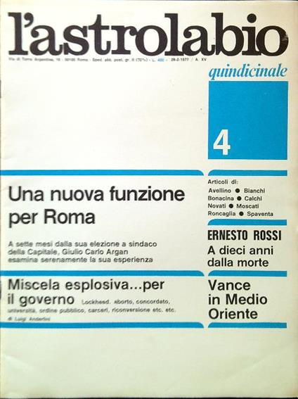 L' astrolabio N. 4/28.2.1977 - copertina