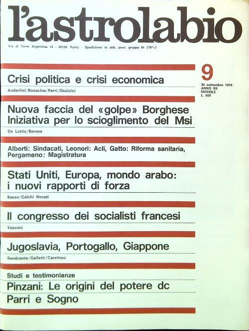 L' astrolabio N. 9/30 Settembre 1974 - copertina