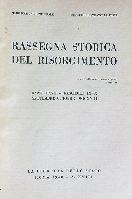 Rassegna storica del Risorgimento fasc IX-X /Settembre-ottobre 1940 - copertina