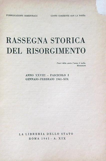 Rassegna storica del Risorgimento fasc I/gennaio-febbraio 1941 - copertina