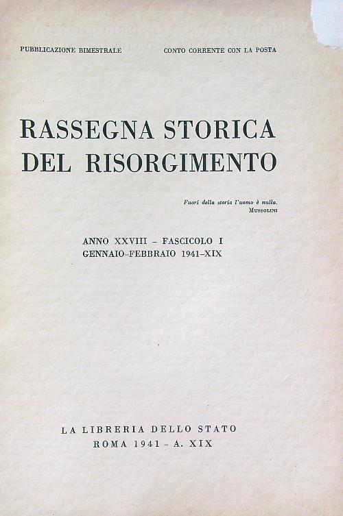 Rassegna storica del Risorgimento fasc I/gennaio-febbraio 1941 - copertina