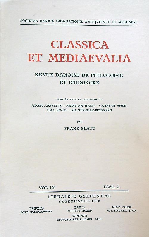 Classica et Mediaevalia vol IX/Fasc 2 - copertina