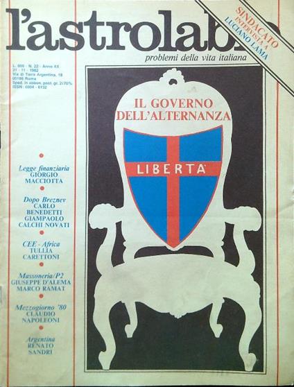 L' astrolabio N. 22/21.11.1982 - copertina