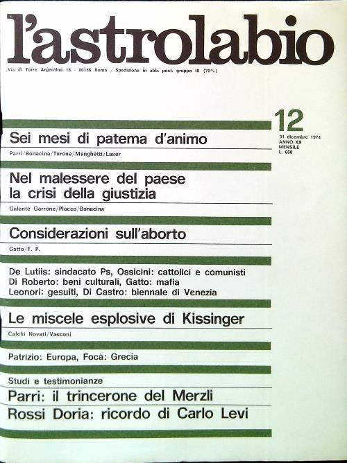 L' astrolabio N. 12/31 Dicembre 1974