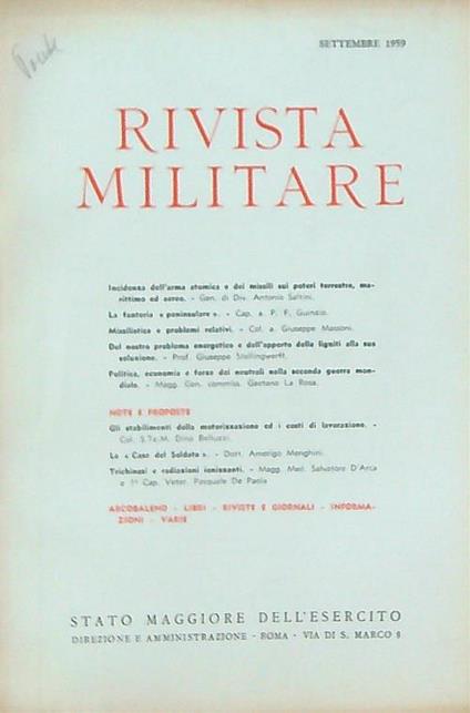 Rivista militare 9/settembre 1959 - copertina