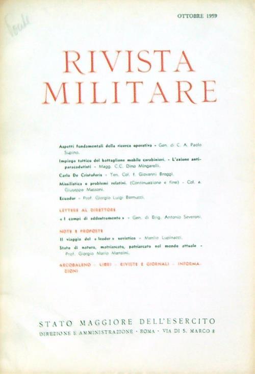 Rivista militare 10/ottobre 1959