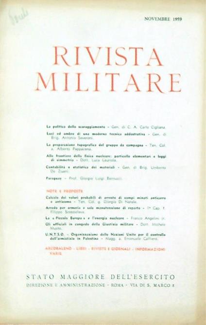 Rivista militare 11/novembre 1959 - copertina