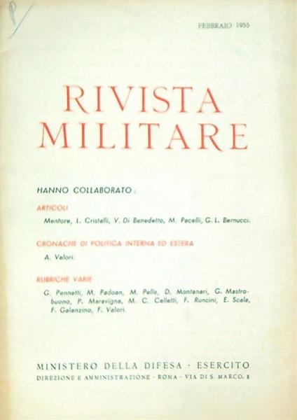 Rivista militare 2/febbraio 1955 - copertina