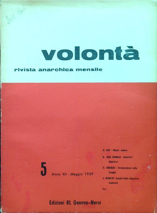 Volontà - Anno XII n. 5/Maggio 1959 - copertina