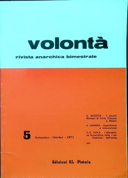 Volontà - Anno XXIV n. 5/Settembre Ottobre 1971 - copertina