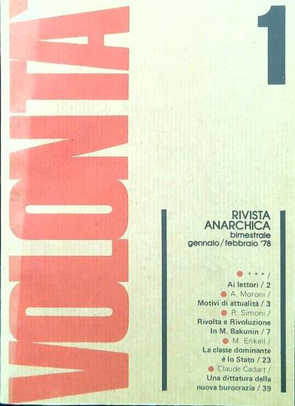 Volontà - Anno XXXII n. 1/Gennaio Febbraio 1978 - copertina