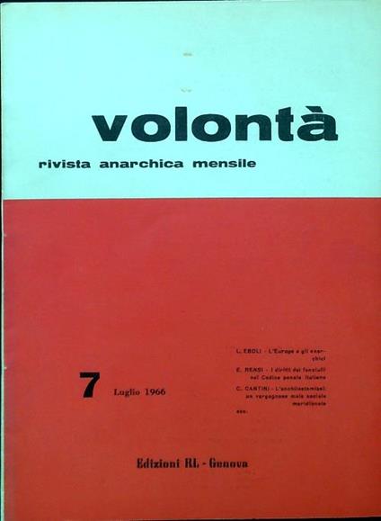 Volontà - Anno XIX n. 7/Luglio 1966 - copertina