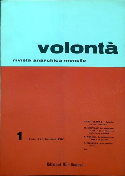 Volontà - Anno XVI n. 1/Gennaio 1963 - copertina